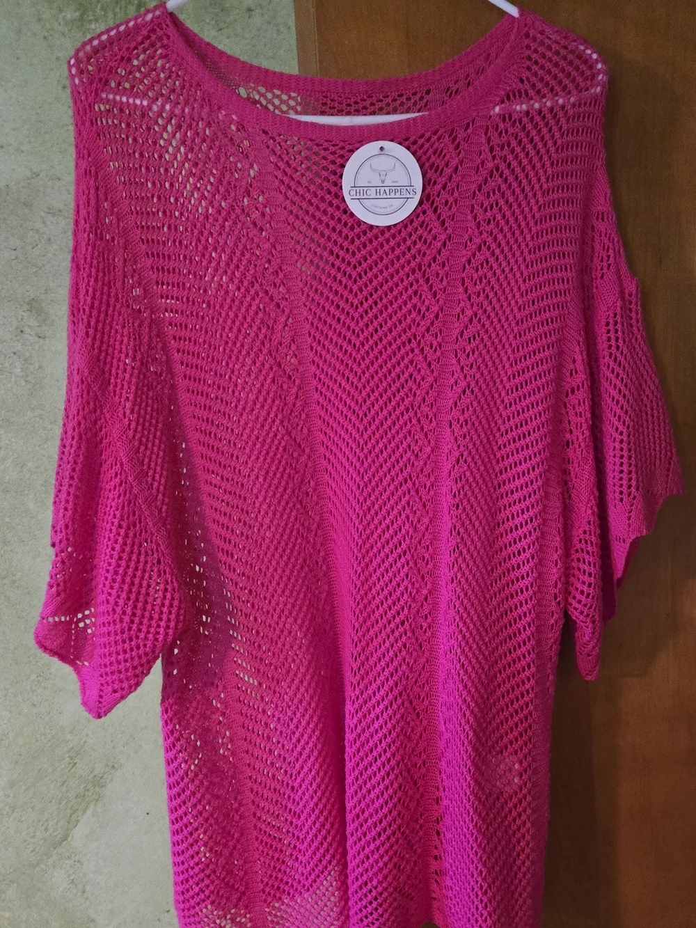 Hot Pink Open-Knit Women's Sweater NWT